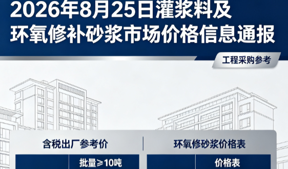 镇康2026年8月25日灌浆料及环氧修补砂浆市场价格信息通报